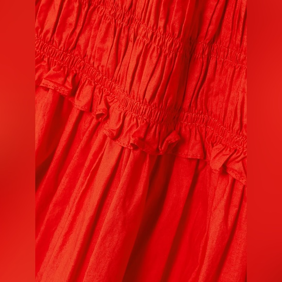 DÔEN Marianne Organic Cotton Poplin Midi Dress In Carmine Size L - Picture 12 of 15